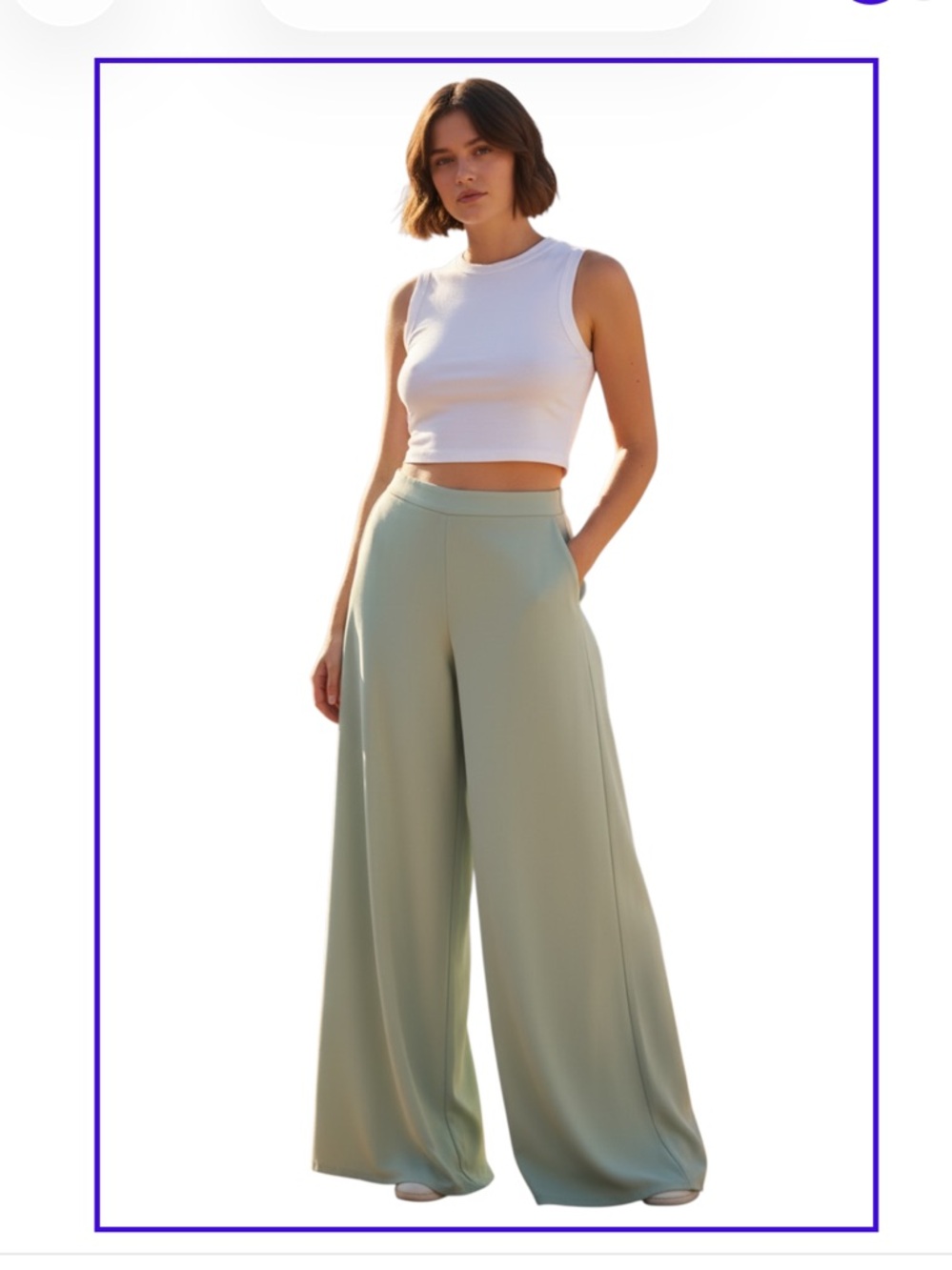 Zara Wide-Leg High-Waist Pants L in Sage Green - Picture 4 of 4